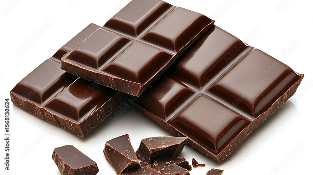 Dark chocolate bars and pieces on a white background. Dark chocolate bars and pieces on a white background.
