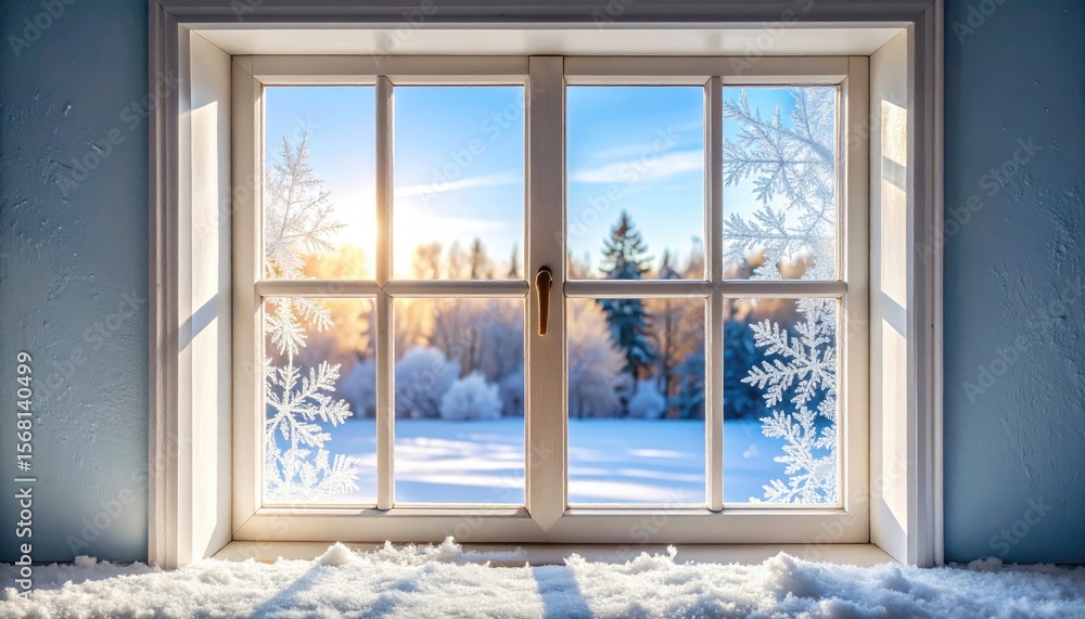 Fototapeta premium Winter scene through a window