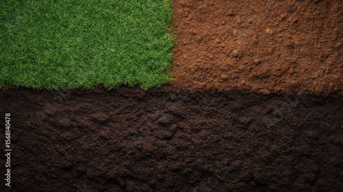 Wallpaper Mural Wet green grass and dry brown soil layers with dark rich compost soil beneath showing natural texture Torontodigital.ca