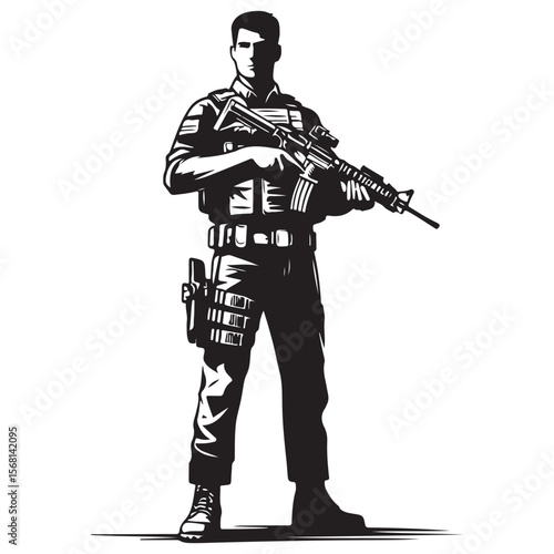 Man in military uniform holding a gun image vector