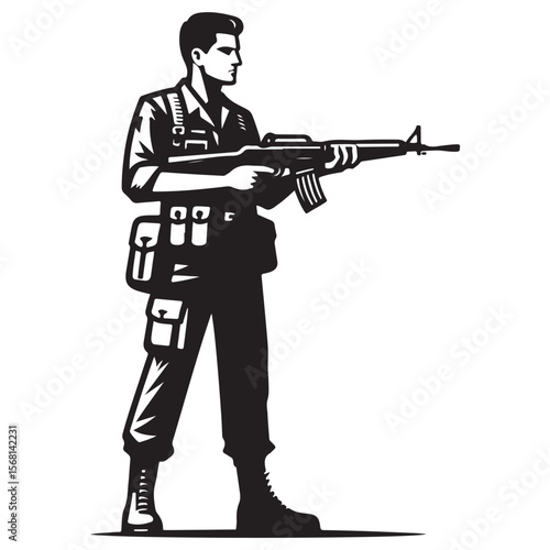 Man in military uniform holding a gun image vector
