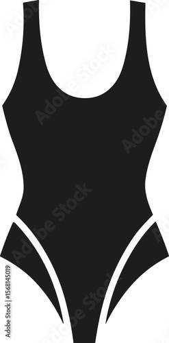 Simple One-Piece Swimsuit Silhouette Vector – Flat Monochrome Swimwear Illustration