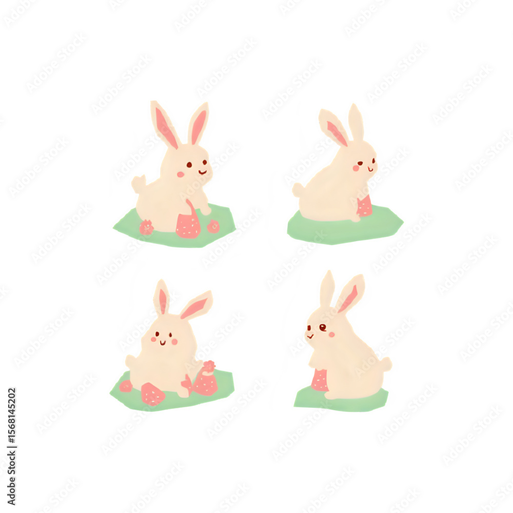 Cute easter bunny rabbits with eggs illustration spring holiday season art Cute easter bunny rabbits with eggs illustration spring holiday season art