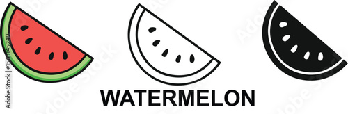 Watermelon fruit vector set with colored, outline, and silhouette styles.
