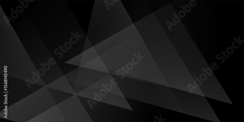 Modern black white abstract background. Minimal. Gradient. Dark grey banner with geometric shapes, lines, stripes, triangles. Design. Futuristic. Cut paper or metal effect. Origami, mosaic, geometry.