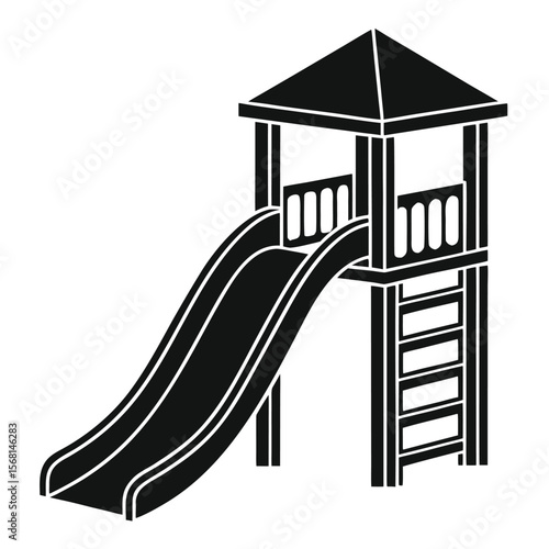 Black silhouette of a playground slide with a tower and ladder outdoor