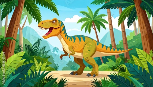 Prehistoric jungle scene with a T-Rex