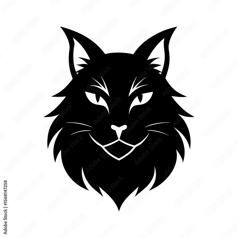 Fototapeta premium Black silhouette of a maine coon head mascot logo on white background vector illustration