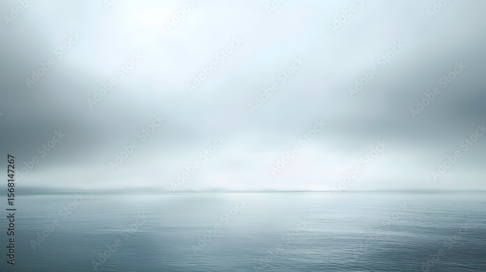Fototapeta premium Tranquil Seascape with Soft Haze and Calm Water Reflections