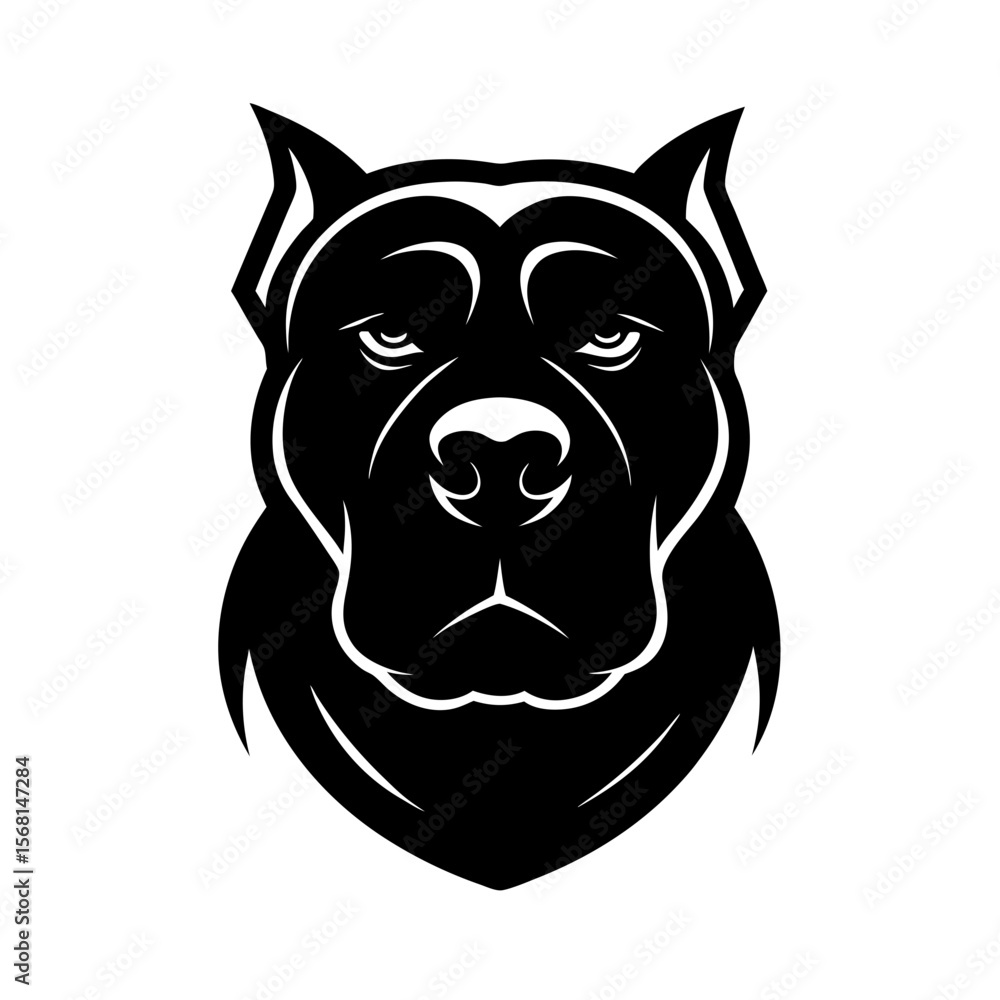 Fototapeta premium Black silhouette of a mastiff head mascot logo on white background vector illustration