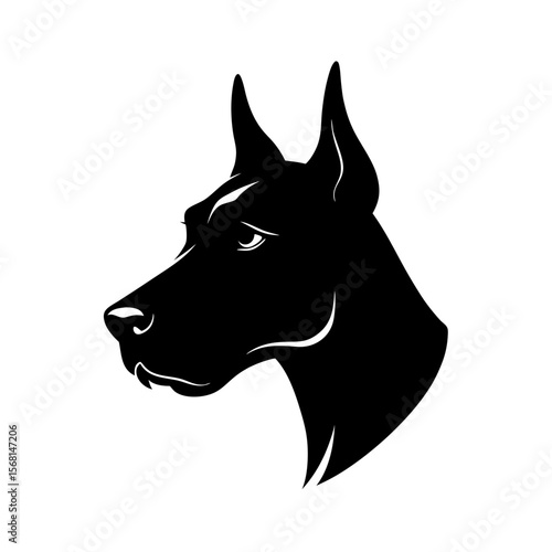 Black silhouette of a great dane head mascot logo on white background vector illustration