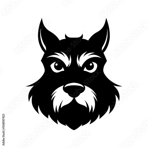 Black silhouette of a schnauzer face mascot logo on white background vector illustration