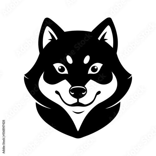 Black silhouette of a shiba inu head mascot logo on white background vector illustration