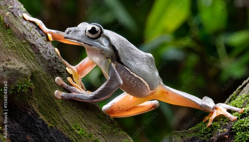 Fototapeta premium cope s gray treefrog leaping between branches in forest