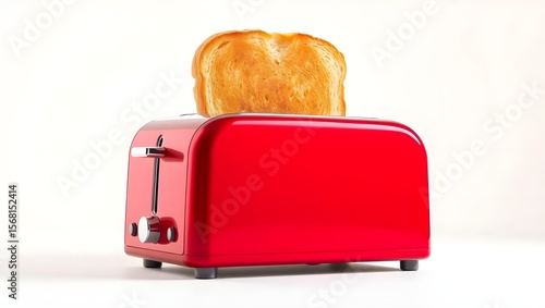 Vibrant Red Toaster with Golden Brown Toast Popping Up, Ready for Breakfast or Snack