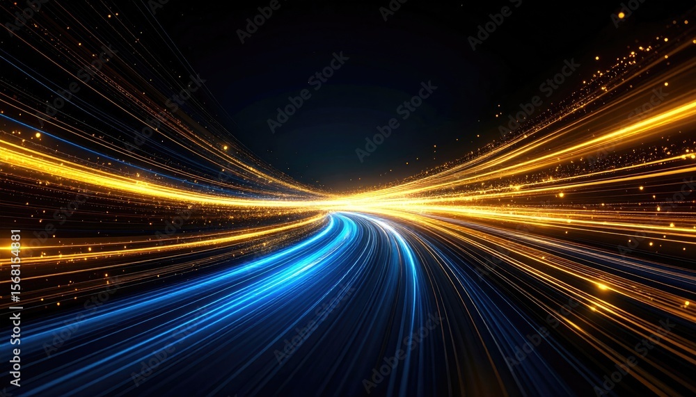 Fototapeta premium Abstract speed motion with golden and blue lines