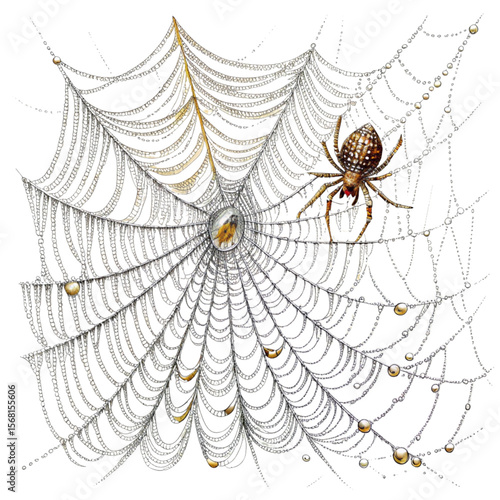 Intricate Spiderweb A Detailed Macro on white background