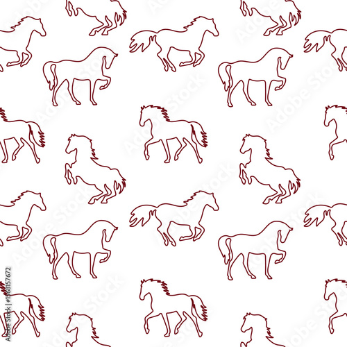 The symbol of the new year 2026 is a red horse. seamless texture, linear vector graphics. background for the design.