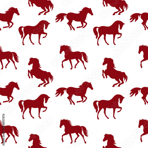The symbol of the new year 2026 is a red horse. seamless texture, linear vector graphics. background for the design.