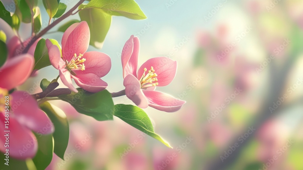 Fototapeta premium Pink Blossom Springtime Delight: Soft Sunlight, Delicate Petals