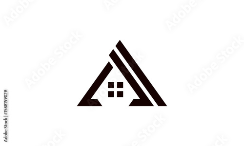 Letter A Home Logo with Window – Real Estate Property Roof Symbol in Bold Vector Style