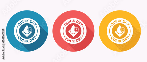 Set of three quick dry icons with water drop and clock symbols