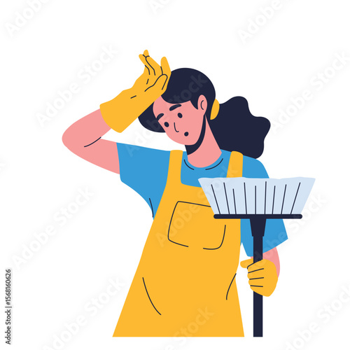 Illustration of an House Keeper Tired Cartoon