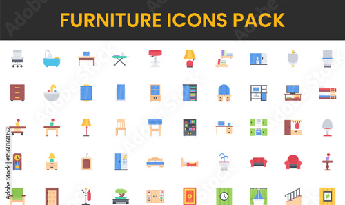 Colorful Furniture Icons Pack Diverse Home Interior Elements for Design Projects.