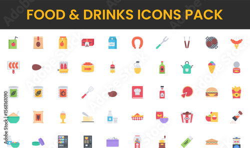 Colorful Food and Drink Icon Set Diverse Culinary and Beverage Illustrations.