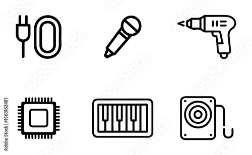 Electronics, Music, and Tool Devices Line Icons Set.