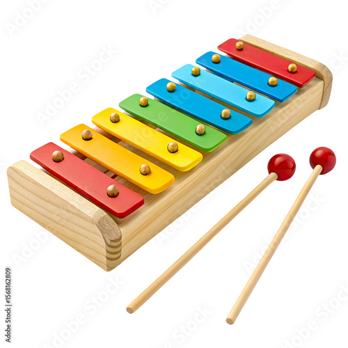 Colorful Toy Xylophone Wooden Musical Instrument for Kids Isolated on Transparent Background PNG