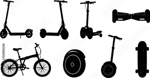 Electric scooters hoverboards and bikes for personal transportation modern mobility vector illustration