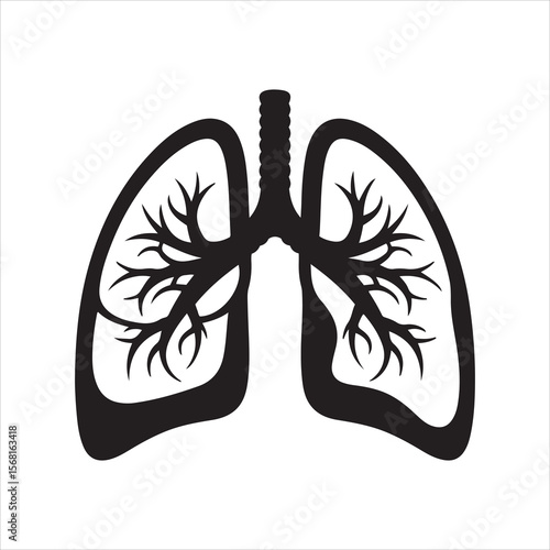 Stylized black silhouette of human lungs with branching airways