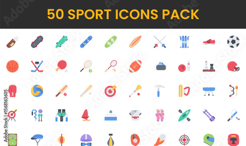 Diverse sports equipment icons collection featuring various athletic activities.
