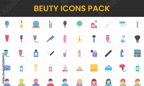 Flat design beauty and personal care icons mirrors cosmetics and grooming tools.