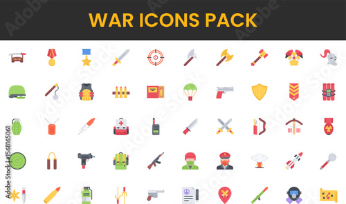 Flat Design War Icons Weapons Military Gear and Strategic Elements.