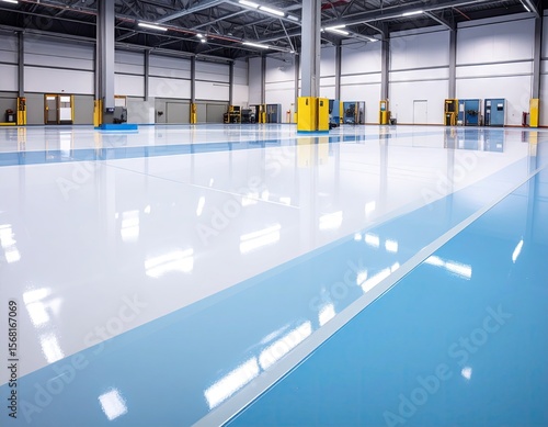 Industrial warehouse interior with colored floor
