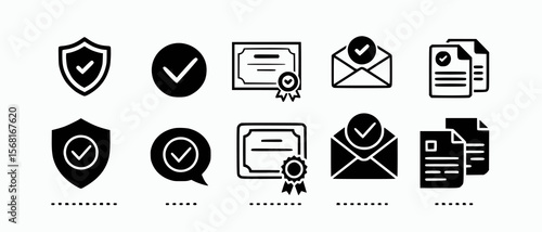 Verified icons for security and approval shield checkmark