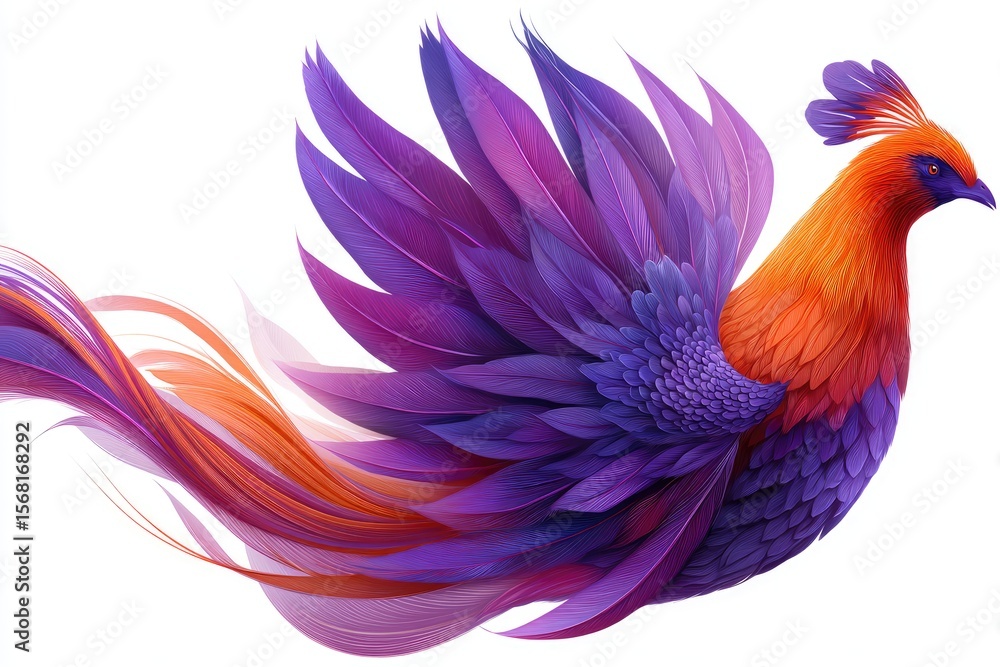 Obraz premium Vibrant illustration of a stylized bird with flowing feathers.