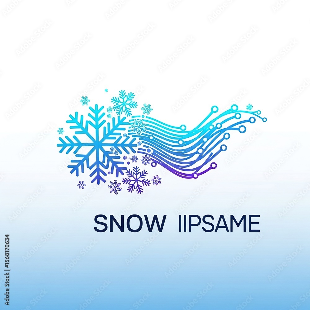 Fototapeta premium Abstract Winter Tech Design: Snowflake Circuitry Flowing in Cool Blue Gradient