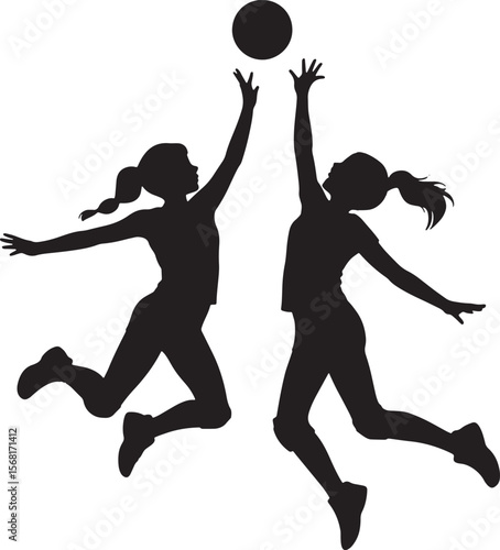 Dynamic Volleyball Players Silhouettes Spiking and Jumping