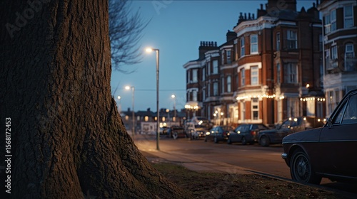 Wallpaper Mural Evening street scene, houses, tree trunk Torontodigital.ca