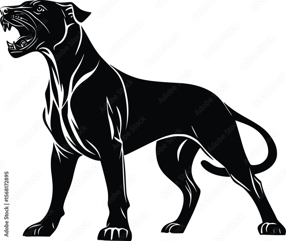 Fototapeta premium Aggressive Dog Vector Silhouette: Powerful, Black, and Dramatic