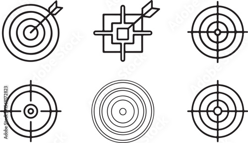 Vector art of set of target icons with arrows isolated on white background