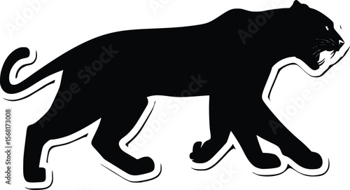 Vector illustration: Black panther silhouette, fierce, walking, strong, graphic design.