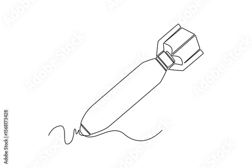 Air bomb. nuclear and missiles concept. Single line draw design. Vector graphic illustration