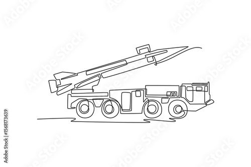 Mobile nuclear ballistic missile. nuclear and missiles concept. Single line draw design. Vector graphic illustration