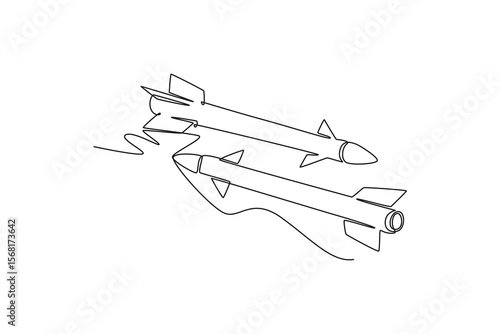 Mobile nuclear ballistic missile. nuclear and missiles concept. Single line draw design. Vector graphic illustration