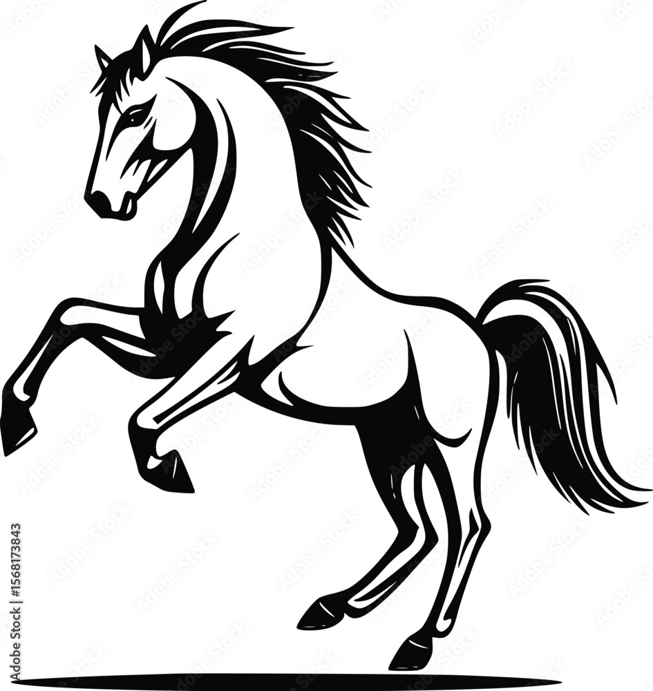 Obraz premium Powerful Vector Illustration: Rearing Horse, Black and White, Elegant Style
