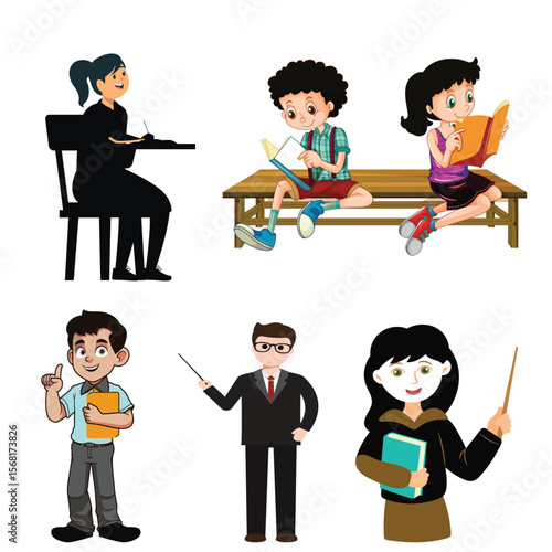 A set of funnybusiness people characters, a student, a teacher,  cartoon 